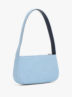 blau essential schultertasche aus denim für damen - tommy jeans