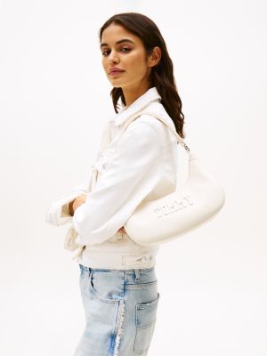 white metal logo shoulder bag for women tommy jeans