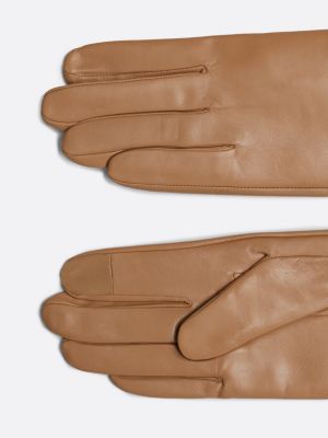 gants essential en cuir à drapeau en émail beige pour femmes tommy hilfiger
