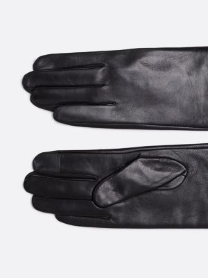 black essential enamel flag leather gloves for women tommy hilfiger