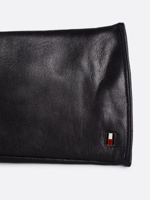 gants essential en cuir à drapeau en émail noir pour femmes tommy hilfiger