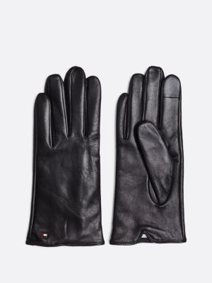 schwarz lederhandschuhe mit flag im geschenkset für damen - tommy hilfiger