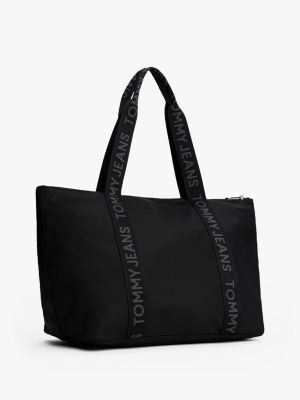 schwarz essential tote-bag mit logomuster für damen - tommy jeans