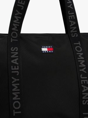 zwart essential shopper met repeat logo voor dames - tommy jeans