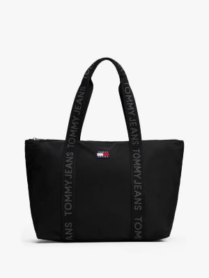 schwarz essential tote-bag mit logomuster für damen - tommy jeans