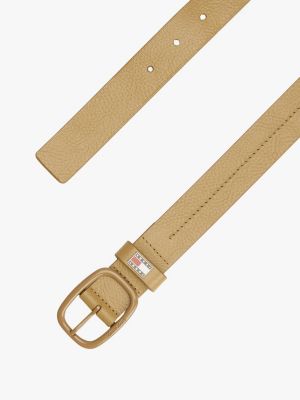 cintura in pelle con placchetta iconica beige da donne tommy jeans