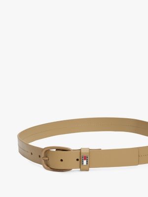 cintura in pelle con placchetta iconica beige da donne tommy jeans