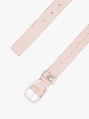cinturón de piel con insignia distintiva rosa de mujeres tommy jeans