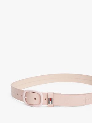 cinturón de piel con insignia distintiva rosa de mujeres tommy jeans