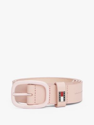 cinturón de piel con insignia distintiva rosa de mujeres tommy jeans