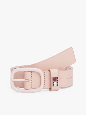 pink logo plaque leather belt for women tommy jeans