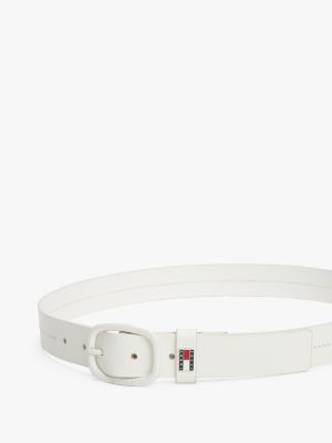 cintura in pelle con placchetta iconica bianco da donne tommy jeans