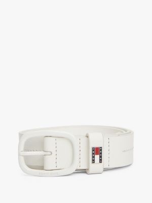 white logo plaque leather belt for women tommy jeans