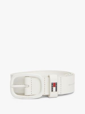 cintura in pelle con placchetta iconica bianco da donne tommy jeans