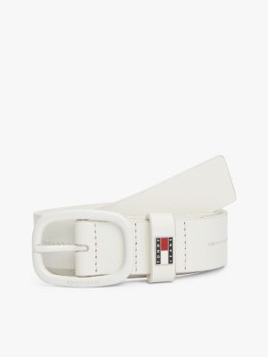 white logo plaque leather belt for women tommy jeans