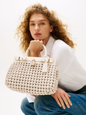 beige the american icon leather crossbody tote bag for women tommy hilfiger