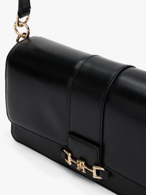 petit sac bandoulière heritage en cuir noir pour femmes tommy hilfiger