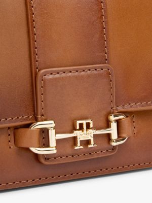 brown heritage leather crossbody bag for women tommy hilfiger