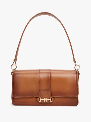 brown heritage leren crossbodytas voor dames - tommy hilfiger