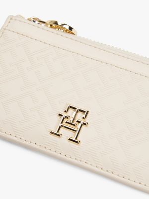 porta carte di credito con monogramma th beige da donne tommy hilfiger