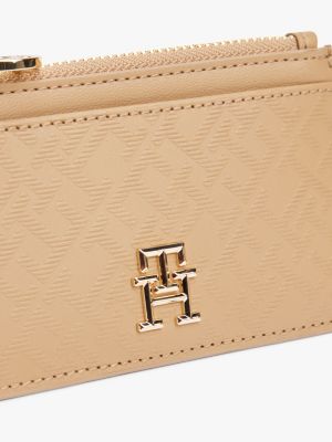 beige th monogram card holder for women tommy hilfiger