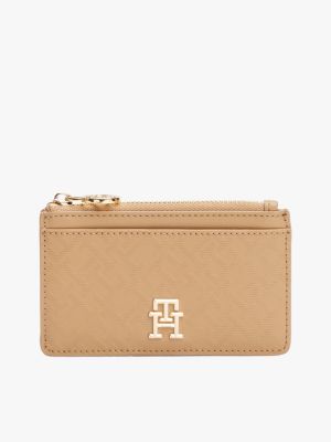 porta carte di credito con monogramma th beige da donne tommy hilfiger