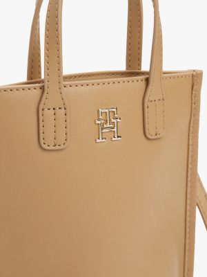 beige th monogram crossbody phone pouch for women tommy hilfiger