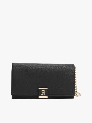 black crossbody-tasche mit th-monogramm für damen - tommy hilfiger