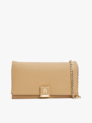 brown crossbody-tasche mit th-monogramm für damen - tommy hilfiger