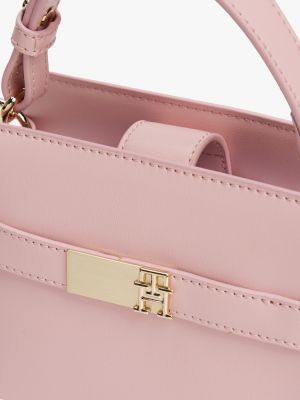 satchel heritage a tracolla con monogramma rosa da donne tommy hilfiger