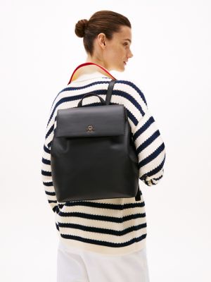 zwart rugzak met metalen th-monogram voor dames - tommy hilfiger