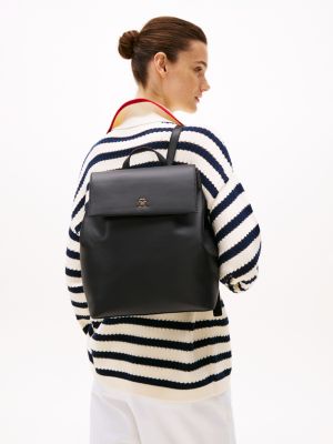 black th monogram plaque backpack for women tommy hilfiger