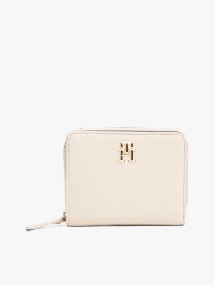 white portemonnee met ritssluiting en th-monogram voor dames - tommy hilfiger