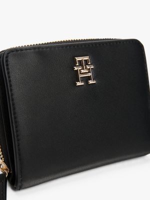 schwarz reißverschluss-geldbörse mit th-monogramm für damen - tommy hilfiger