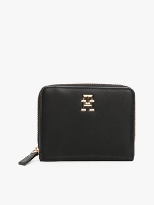 portefeuille zippé à monogramme th black pour femmes tommy hilfiger