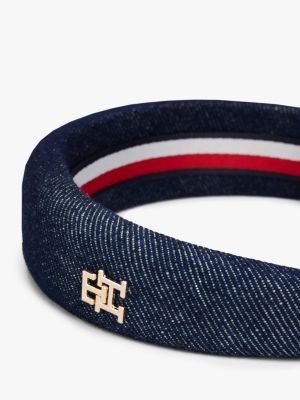 blue chic th monogram denim headband for women tommy hilfiger