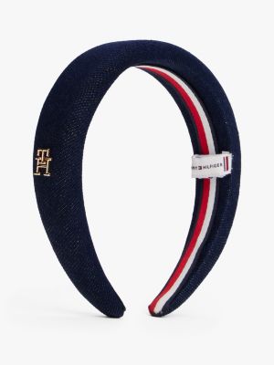 blue chic denim haarband met th-monogram voor dames - tommy hilfiger