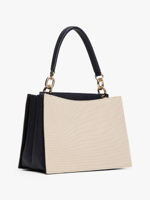 multi gestreifte tote-bag aus canvas zum umhängen für damen - tommy hilfiger