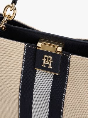 multi gestreifte tote-bag aus canvas zum umhängen für damen - tommy hilfiger