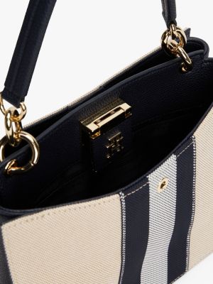 multi gestreifte tote-bag aus canvas zum umhängen für damen - tommy hilfiger