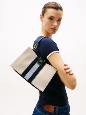 kolorowy torebka crossbody z płótna w paski dla kobiety - tommy hilfiger