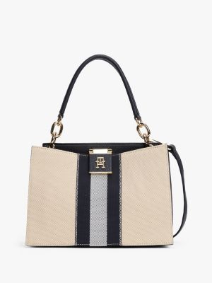 bolso tote de lona con rayas y bandolera multi de mujeres tommy hilfiger