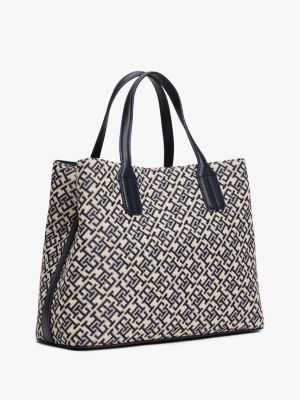 blue th monogram jacquard satchel for women tommy hilfiger