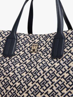 blue th monogram jacquard satchel for women tommy hilfiger
