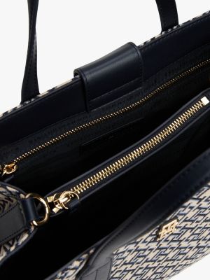 blue th monogram jacquard satchel for women tommy hilfiger