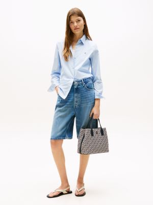 blue th monogram jacquard satchel for women tommy hilfiger