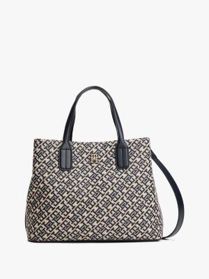 blue th monogram jacquard satchel for women tommy hilfiger