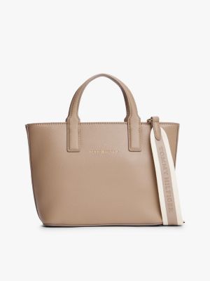 beige logo webbing strap tote bag for women tommy hilfiger