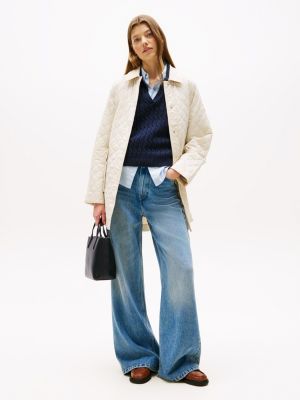 cabas à bandoulière en toile à logo beige pour femmes tommy hilfiger