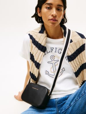 beige logo webbing strap camera bag for women tommy hilfiger